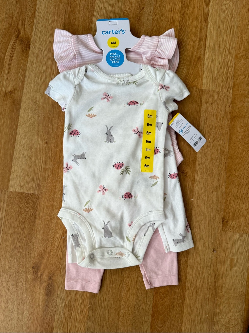 Carter's Cream & Pink Baby One-Piece Set with Bunny and Ladybug Print - 2 Pack